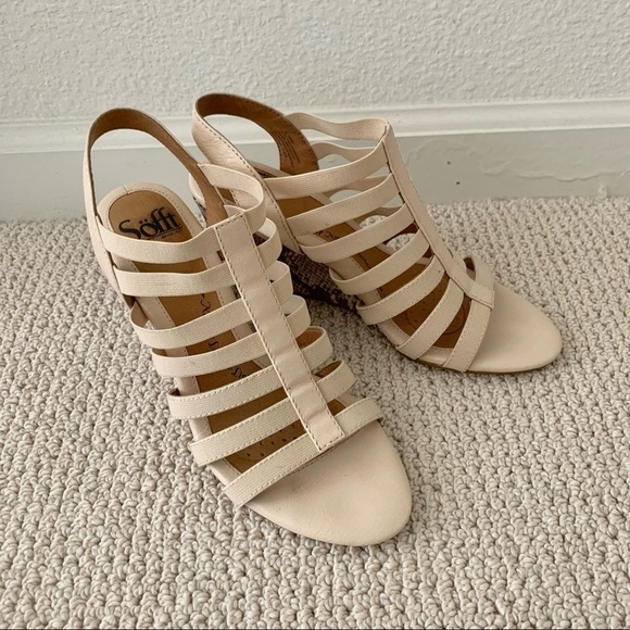 Sofft Cream Ivory Off White Snake Print Gladiator Strappy Wedge Heeled Sandals - Picture 2 of 8
